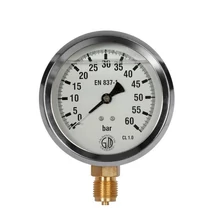 Nyomásmérő óra,1/4" KM, glicerinnel töltött, max 6 bar INOX