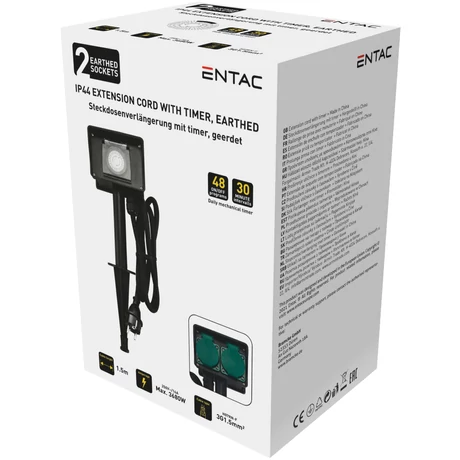 Entac Leszúrható Kerti Elosztó 2 Foglalat 1.5m IP44 Időzítővel