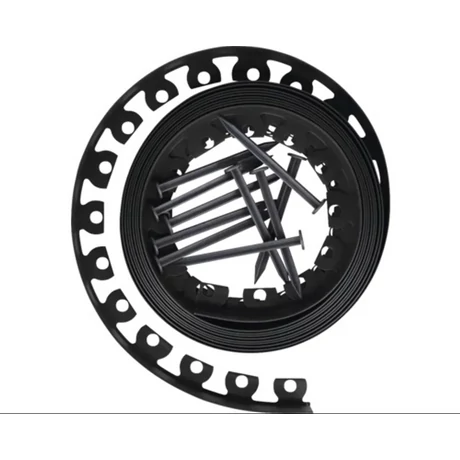 Kerti ágyásszegély szett flex grafitszürke 3,8 cm x 10 m 20 db leszúrótüskével