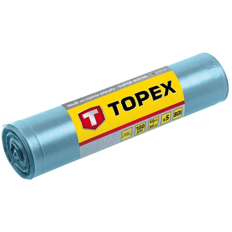 TOPEX SZEMETESZSÁK 80 L, NAGY TEHERBÍRÁSÚ, KÉK, 5 DB, MÉRETEK:60X90 CM, 100 MIC, LDPE FÓLIA
